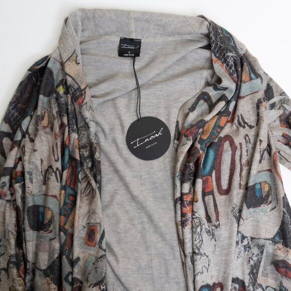 Inoah Cardigan Duster Longline Graffiti Printed Small Open Front Art To Wear - Picture 5 of 11